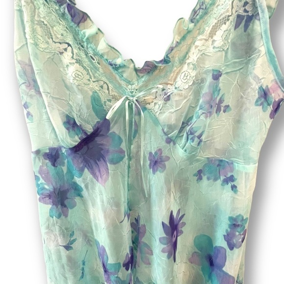 Private Luxuries Vintage Teal Floral Nighty Teddy | Size Medium - Picture 5 of 5